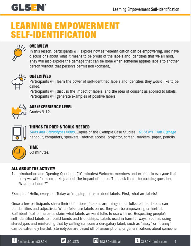 Learning Empowerment Self-Identification lesson screenshot