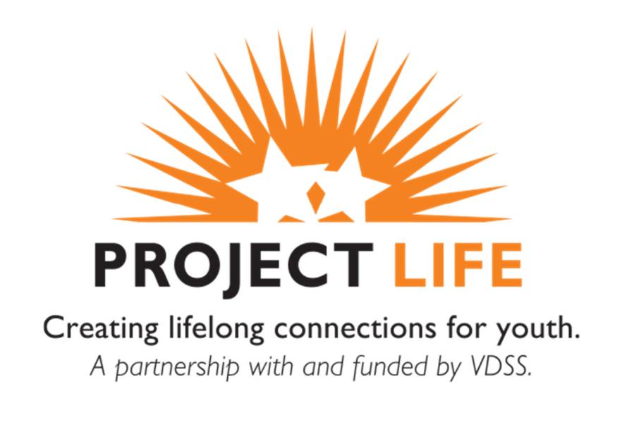 The Project Life logo, including two white stars against an orange sunburst. Under the logo are the words "Project Life; Creating lifelong connections for youth. A partnership with and funded by VDSS."